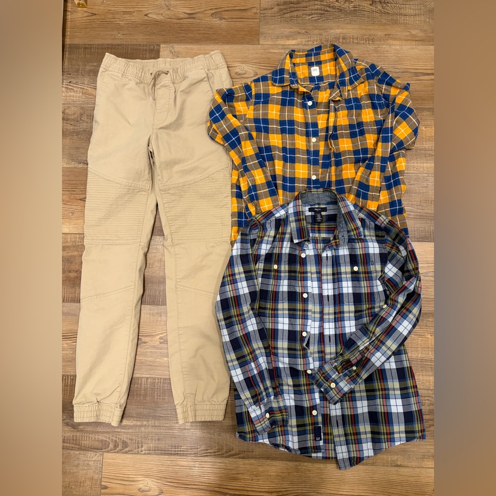 GAP Bundle Boys Plaid Button-Down Shirts - Yellow & Blue Plaids xl/xxl